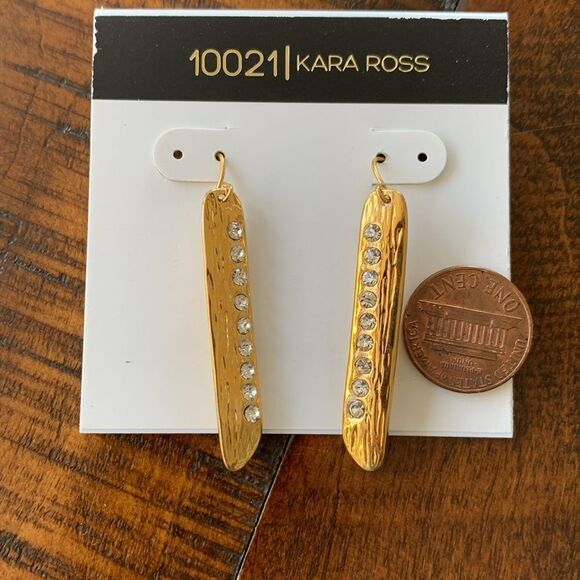 Kara Ross 10021 Bar Earrings – Gold Tone with Crystals - Picture 6 of 6